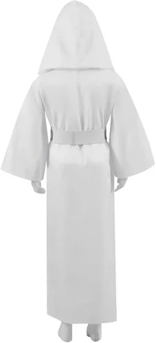 Vista 4 de Disfraz de princesa Leia para niños, disfraz clásico de lujo blanco, vestido con capucha para Halloween