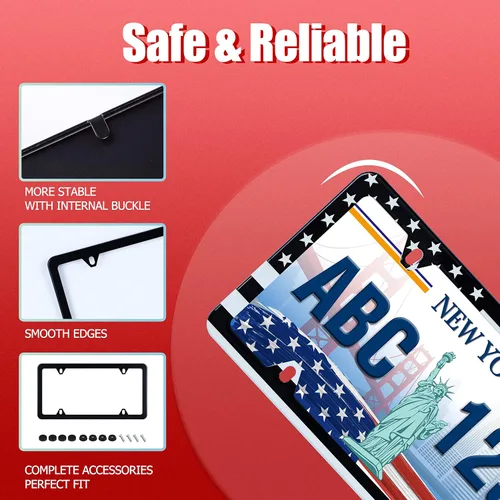 Vista 5 de UNINDREM - 2 piezas de marco para placa con bandera estadounidense, de acero inoxidable, a prueba de óxido, decoración de piezas de automóvil
