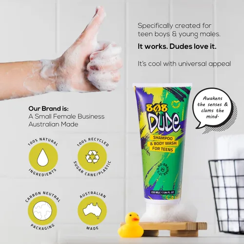 Vista 6 de 808 Dude Champú y gel de baño para adolescentes, niños y hombres Ingredientes puros naturales y orgánicos Elimina el olor corporal y los brotes