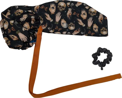 Vista 20 de Gorra médica con interior sedoso, gorro de algodón con banda para el sudor y botones, cola de caballo ajustable