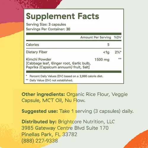 Vista 3 de Brightcore Nutrition - Kimchi One, Cápsulas de Polvo de Kimchi, Suplemento de Probióticos, Enzimas y Antioxidantes, Superalimento Premium