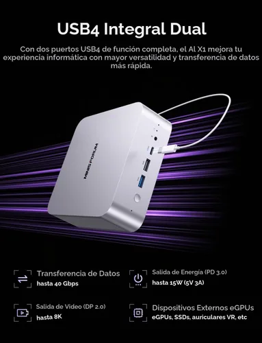 Vista 3 de MINISFORUM X1-255 Mini PC AMD Ryzen 7 255 (8C/16T) 16GB DDR5 512GB SSD computadora de escritorio, HDMI2.1 DP2.0 2xUSB4 Salida de video, 1 puerto