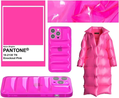 Vista 9 de FELONY CASE - Funda iPhone 13 Rosa Neón Acolchada, Funda Brillante Transparente con Parachoques a Prueba de Golpes - Funda Protectora Flexible