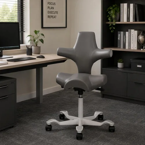 Vista 29 de HAG Capisco Sit to Stand Chair-Blush Rose Frame-Upholstered Black Onyx Vinyl