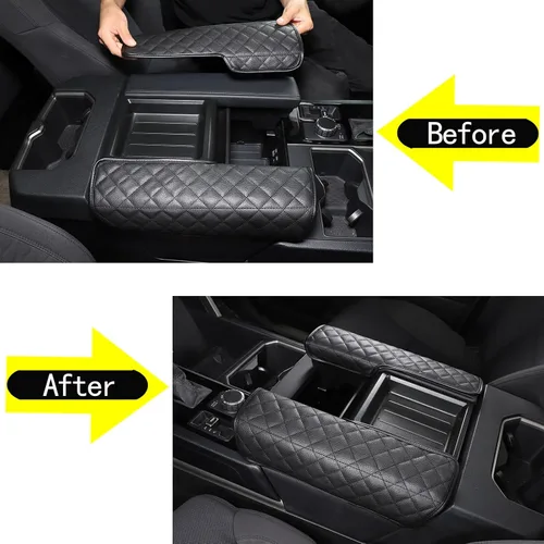 Vista 4 de 2 fundas para reposabrazos de consola central para Toyot@Tundra 2022-2025 /Sequoia 2023-2025, accesorios de cuero, protector de cojín para Negro