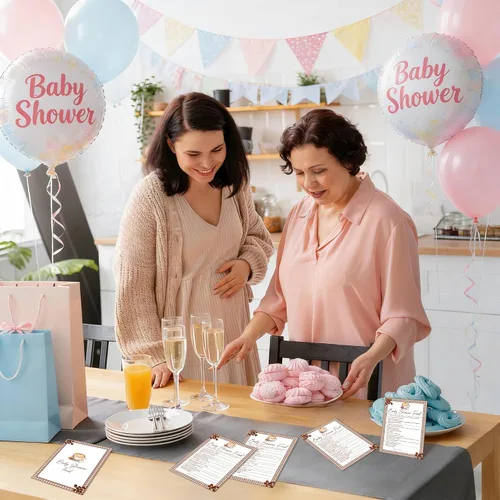 Vista 4 de Baby Feud - Juego de baby shower, estilo café, divertidas tarjetas de relleno para niños y niñas, decoración de mesa de fiesta de revelación