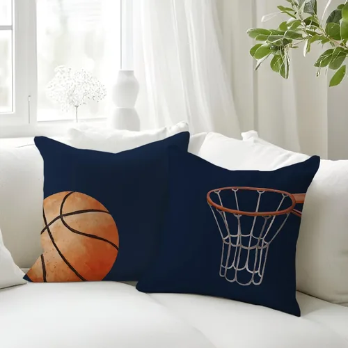 Vista 2 de Juego de 2 fundas de almohada de baloncesto, para deportes de baloncesto, decoración para niñas, niños, habitación, sofá, guardería, 18 x 18 pulgadas