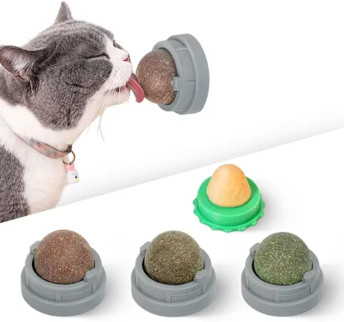 Vista 8 de Potaroma Pelotas de juguetes de hierba gatera, 4 unidades, bola energética extra para gatos, juguetes comestibles de vid plateada para gatos lamen