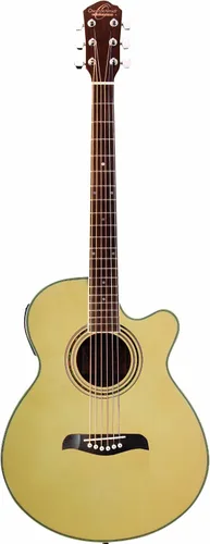 Vista 4 de Oscar Schmidt OG10CEFTB-A-U Guitarra Acústica-Eléctrica Cutaway Tamaño Concierto. Negro Trans Llama Transparente Negro
