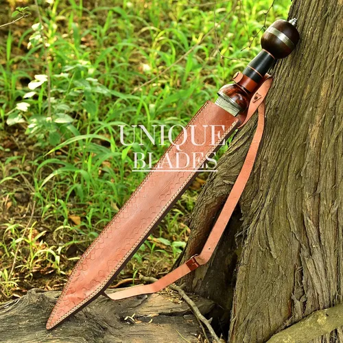 Vista 2 de Espada de Gladius romana, réplica de espada de gladiador de 27 pulgadas con hoja de espiga completa de acero de Damasco y funda para cosplay
