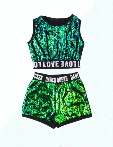 Vista 3 de Happy Cherry Vestido de baile de lentejuelas para niñas pequeñas, disfraz de hip hop, jazz para niños, uniformes de baile de majorette brillante