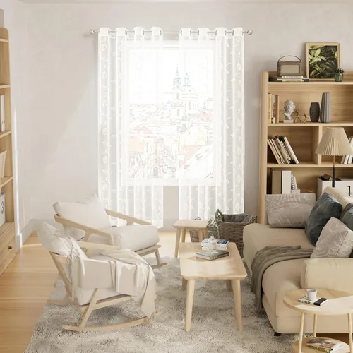 Vista 8 de BGment - Cortinas traslúcidas blancas de 84 pulgadas de largo, 2 paneles - Cortinas semitraslúcidas bordadas con patrón de hojas, cortinas con Hoja