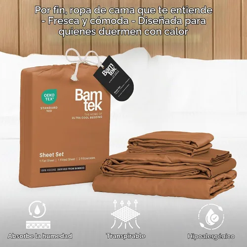 Vista 3 de Juego de sábanas de 100 % viscosa de bambú, tamaño Queen, súper suave, 4 piezas refrescantes para personas que duermen con calor, absorción