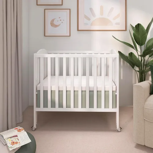 Vista 2 de Dream On Me Cuna lateral estacionaria plegable 3 en 1 en blanco, certificado Greenguard Gold, mini cuna