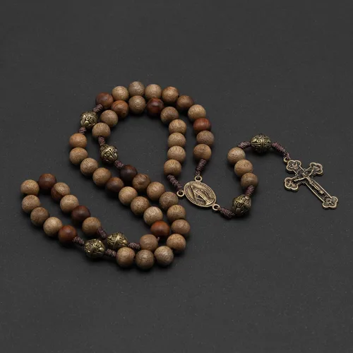 Vista 3 de Intercession™ Rosario de madera maciza hecho a mano Nuestro Padre Sagrado Corazón (Sagrado Corazón - Nogal)