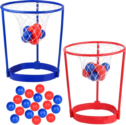 Vista 7 de Paquete de 2 aros de cabeza de baloncesto para juegos de fiesta para niños y adultos, diadema de canasta ajustable con 20 pelotas para carnaval