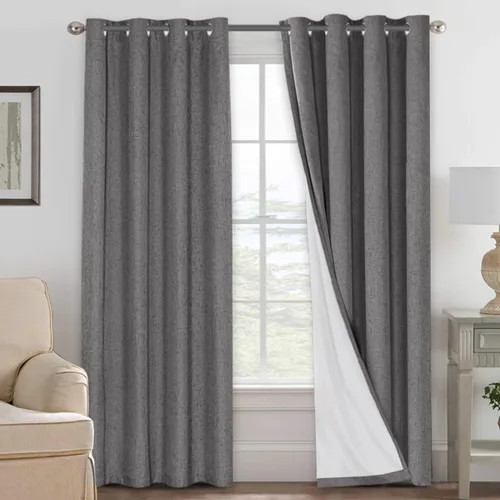 Vista 123 de H.VERSAILTEX Cortinas 100% opacas con aislamiento térmico, texturizadas, de lino, con bloqueo completo de calor y luz, para sala de estar y Negro