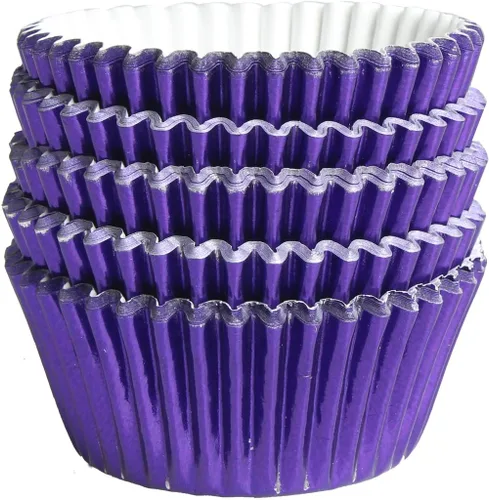 Vista 12 de Forros para cupcakes de papel de aluminio negro, 100 tazas de papel metálico para hornear para fiestas de cumpleaños, bodas o baby showers