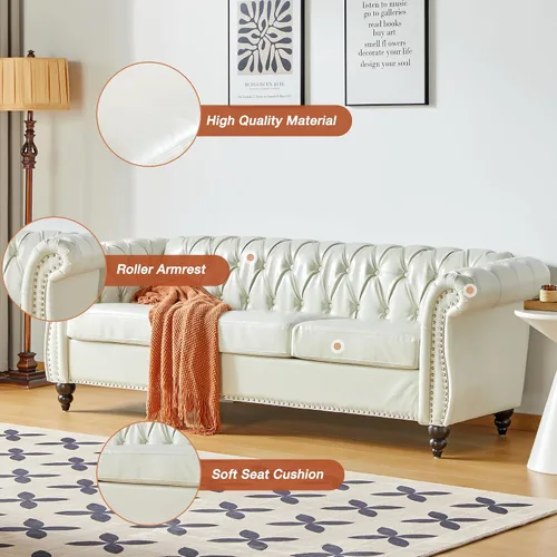 Vista 3 de QHITTY Juego de 3 piezas para sala de estar, Sofá Seccional Chesterfield Silla Contemporáneo Tapizado Cuero Artificial Loveseat Juegos de Sofás