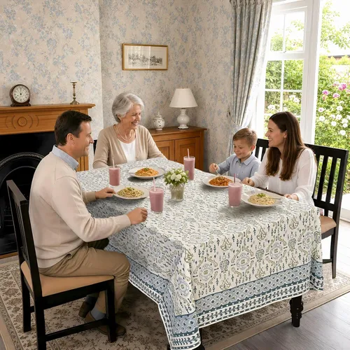 Vista 260 de Ridhi Mantel cuadrado con estampado de bloques de mano de caléndula ámbar