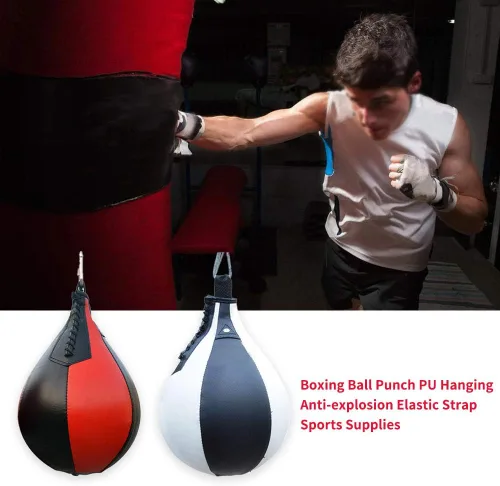 Vista 6 de Pelota de boxeo de cuero PU,Speed Ball Gym MMA Boxing Sports Pear Punch Bag,Bolsa pesada de bola de demolición,Colgante giratorio entrenamiento
