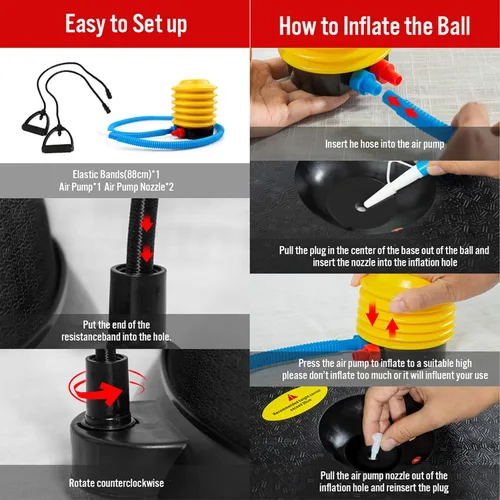 Vista 6 de JX FITNESS Entrenador de equilibrio de media pelota de 58 cm, balón de estabilidad para yoga con bandas de resistencia y bomba - Mejora la fuerza