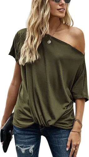 Vista 4 de LYANER Blusa tipo túnica suelta con nudo torcido y manga de murciélago para mujer