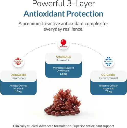 Vista 5 de Suplemento de astaxantina de 12 mg – AstaREAL™ Procedente de microalgas con geranilgeraniol GG-Gold® y Tocotrienoles DeltaGold®, sin OMG, sin