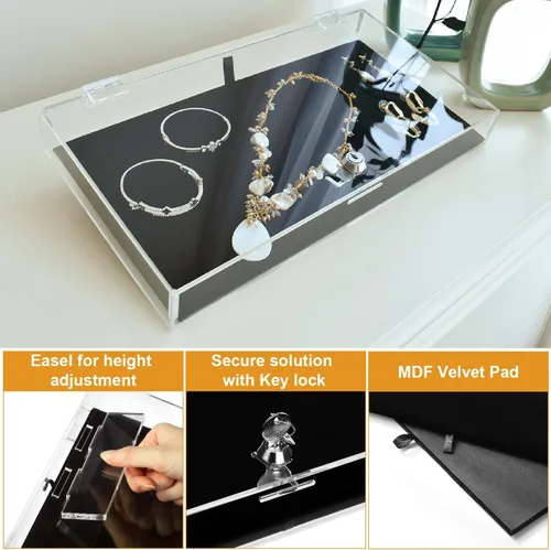 Vista 5 de MOOCA Soporte rectangular de acrílico para marketing con bloqueo de seguridad, escaparate de seguridad, bandeja de exhibición perfecta para relojes