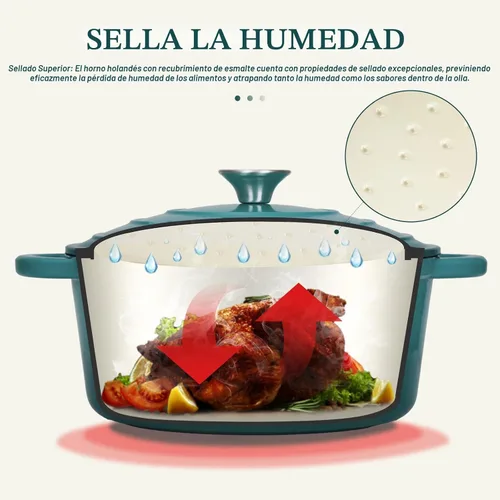 Vista 2 de Overmont - Horno holandés de hierro fundido esmaltado, de 4.5 QT, con tapa, libro de cocina (idioma español no garantizado) y agarraderas de verde