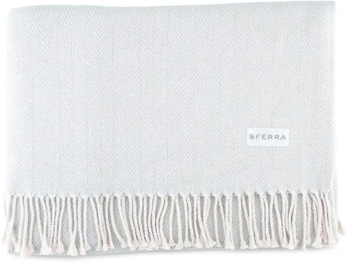 Vista 8 de Sferra Celine Herringbone, manta 100% algodón, color aguamarina
