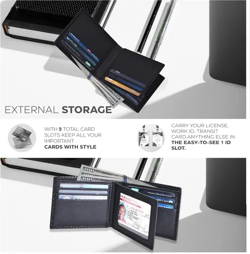 Vista 4 de Carteras RFID delgadas para hombres - Cartera de bolsillo frontal de piel genuina