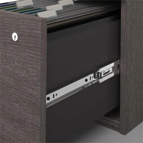 Vista 5 de Atlin Designs Escritorio moderno para computadora en forma de U de madera con gabinete, acabado gris corteza, superficie resistente a los arañazos