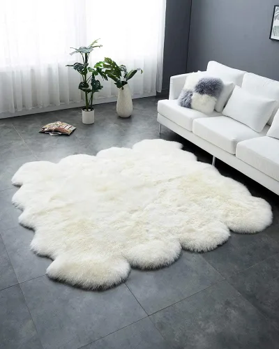 Vista 112 de HUAHOO Alfombra de piel de oveja genuina prémium Negra Real de Australia Piel de oveja natural de lujo, alfombra esponjosa de lana de cordero