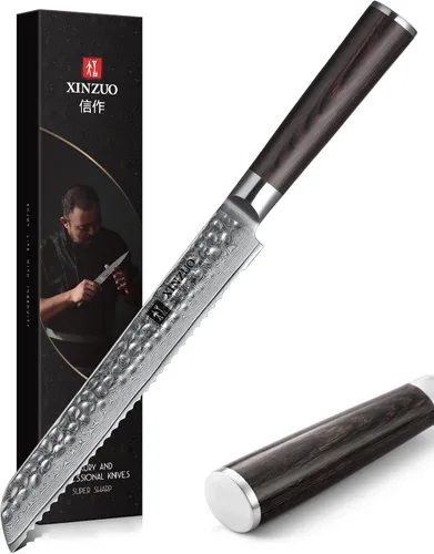 Vista 11 de XINZUO Juego de 5 cuchillos de corte de cocina, hoja de damasco martillada de 67 capas, juego de cuchillos de chef afilados de estilo japonés