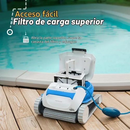 Vista 4 de Dolphin Proteus DX1 - Aspiradora robótica automática para piscinas, cepillo de limpieza activo, acceso a filtros de carga superior, ideal
