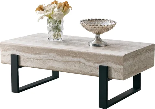 Vista 16 de LKTART Mesa de centro rectangular de 47 pulgadas para sala de estar, superficie con patrón de mármol, patas de metal estables para mesa de té