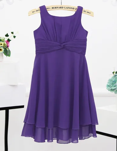 Vista 4 de Aislor Vestido de gasa con nudo plisado para niñas y niñas, vestido de princesa para fiesta de cumpleaños, boda, dama de honor