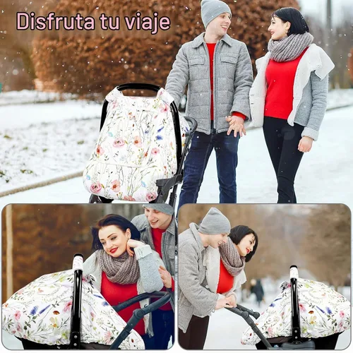 Vista 8 de Funda de asiento de automóvil para bebé, antipatadas, toldo cálido de Minky para asiento de automóvil con ventana de malla, cubierta multiusos que