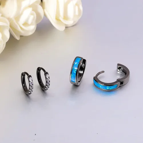 Vista 154 de CiNily Aretes Huggie de ópalo con bisagras, chapados en oro, hipoalergénicos, pequeños aretes de aro para mujeres, adolescentes, niñas, hombres