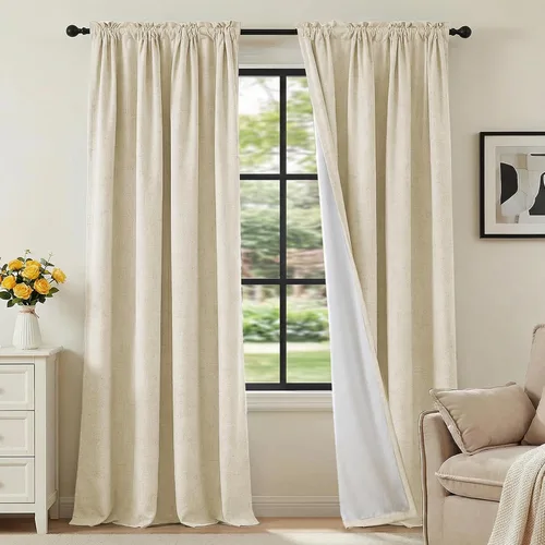 Vista 62 de H.VERSAILTEX Cortinas 100% opacas con aspecto de lino para dormitorio, bloqueo de luz completa, bolsillo para barra, cortinas de ventana gruesas