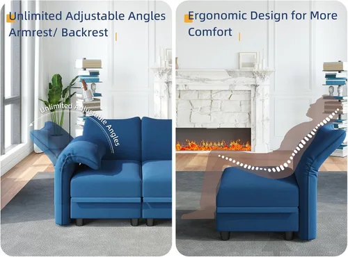 Vista 4 de LLappuil Sofá modular modular en forma de L con diván reversible convertible de 5 plazas con almacenamiento para sala de estar, color azul