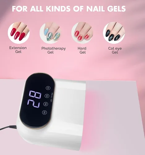 Vista 7 de Lámpara de uñas LED UV de 76 W, secadora de luz para esmalte de uñas, secadora de uñas LED con 38 cuentas LED, 4 temporizadores, sensor inteligente