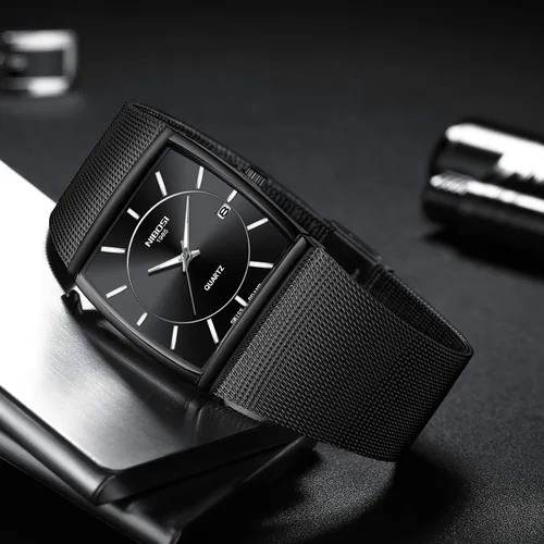 Vista 6 de NIBOSI Relojes para hombre de moda de lujo casual con correa de malla impermeable con fecha cuadrado