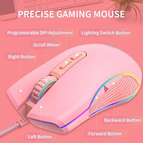 Vista 4 de IULONEE Mouse tipo C, mouse USB C con cable para juegos, ergonómico 4 RGB retroiluminación 3200 DPI compatible