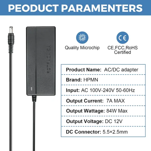 Vista 3 de Fuente de alimentación de 12 V 7 A 84 W Adaptador de CA/CC CA 100-240V a CC 12 voltios 7Amp Convertidor de transformador de potencia de conmutación