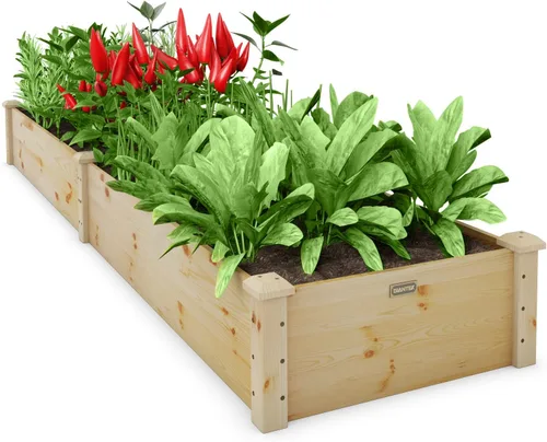 Vista 12 de Conjunto de cama de jardín elevada de madera Giantex, caja de plantación rectangular para verduras, frutas, flores, hierbas, cama de plantación
