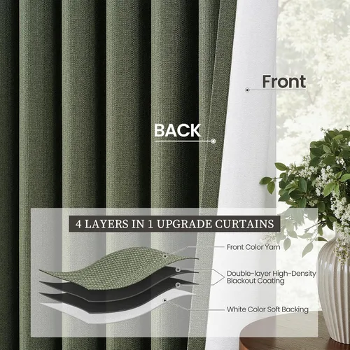 Vista 6 de Cortinas opacas de lino de 96 pulgadas para dormitorio, 2 paneles, verde Verde Olivegreen