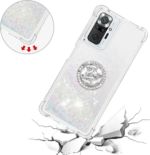 Vista 5 de CCSmall Funda para Xiaomi Redmi Note 10 Pro/Pro Max Glitter Liquid Quicksand, cubierta transparente brillante para teléfono con soporte de anillo