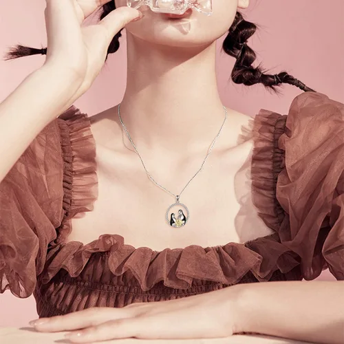 Vista 3 de POTOPYY - Collar con colgante en plata de ley 925, colgante de animales con diseño de conejo, elefante, pingüino. Regalo de joyería para mujeres